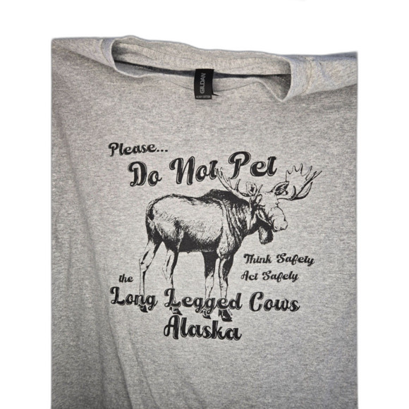'Do Not Pet' Alaska Moose Tee Unisex Gray 2XL Heavy Cotton Gildan - Picture 2 of 4